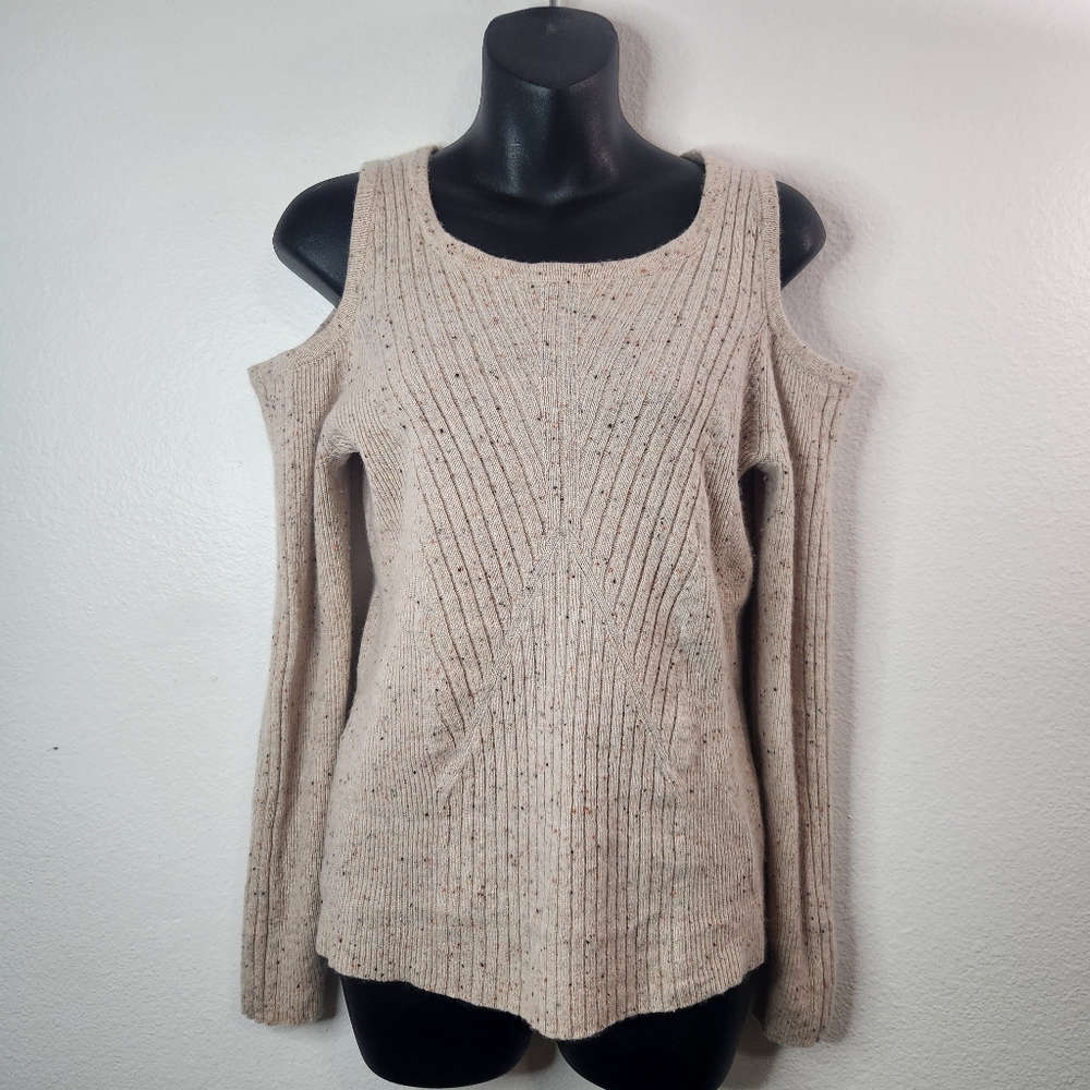Quinn Wool and Cashmere Blend Speckled Cold Shoulder Sweater